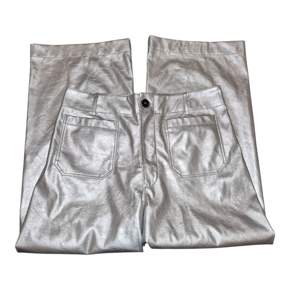 Maeve Anthropologie The Colette Womens 32 Silver Metallic Wide Leg Cropped Pants